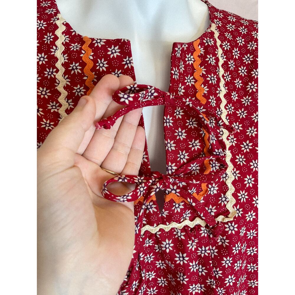 VINTAGE 1960's Bohemian Red Patchwork Ric Rac Dress SMALL - Picture 7 of 16
